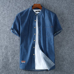 Men's Blue Denim Shirts Short Sleeve Jean Shirts New Summer High