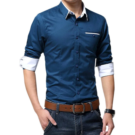 Casual Social Formal shirt Men long Sleeve Shirts Business Slim Office