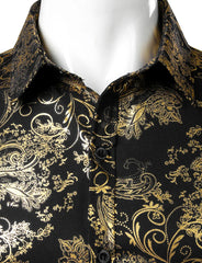 Shiny Paisley Printed Luxury Dress Shirts Men Long Sleeve Casual