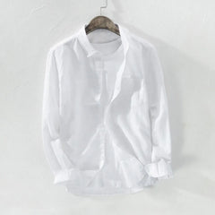 Camisa Masculina Linen Shirt Men Baggy Solid Cotton Linen Long Sleeve