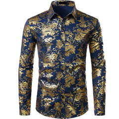 Shiny Paisley Printed Luxury Dress Shirts Men Long Sleeve Casual