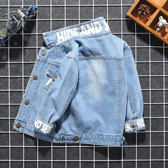 MUABABY Baby Boy Denim Jacket Kids Cartoon Appliques Tops Autumn