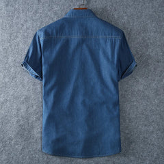 Men's Blue Denim Shirts Short Sleeve Jean Shirts New Summer High