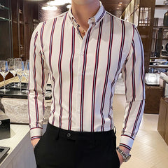 Camisas De Hombre Korean Luxury Clothing New Long Sleeve Striped