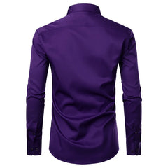 Purple Mens Dress Shirts Casual Slim Fit Bamboo Fiber Elastic Office