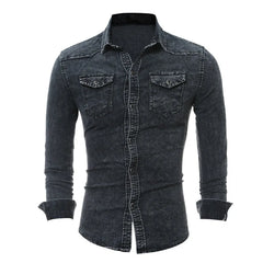 Men Denim Shirt Cotton Jeans Overshirt Slim Fit Long Sleeve Stylish