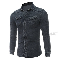 Men Denim Shirt Cotton Jeans Overshirt Slim Fit Long Sleeve Stylish