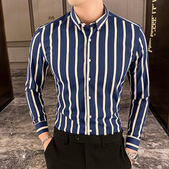 Camisas De Hombre Korean Luxury Clothing New Long Sleeve Striped