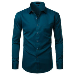 Black Bamboo Fiber Shirt Men Casual Slim Fit Mens Dress Shirts Solid