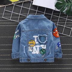 MUABABY Baby Boy Denim Jacket Kids Cartoon Appliques Tops Autumn