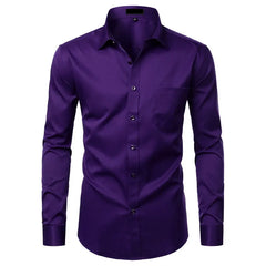 Black Bamboo Fiber Shirt Men Casual Slim Fit Mens Dress Shirts Solid