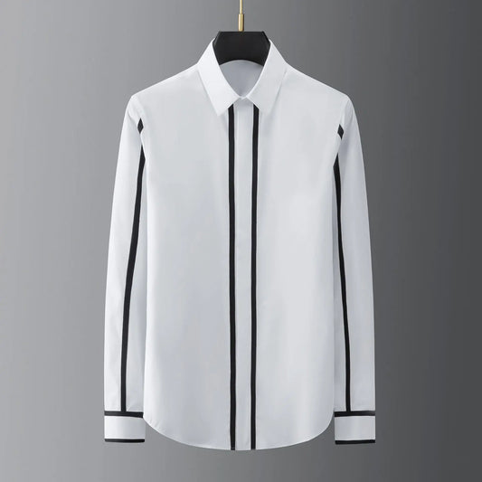 High Quality Shirts Men Geometric Webbing Stitching Business Casual