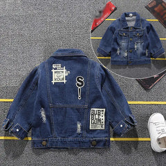 MUABABY Baby Boy Denim Jacket Kids Cartoon Appliques Tops Autumn