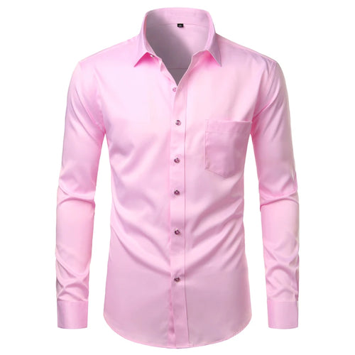 Purple Mens Dress Shirts Casual Slim Fit Bamboo Fiber Elastic Office