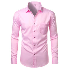 Mens White Bamboo Fiber Dress Shirts Slim Fit Wrinkle Free Casual