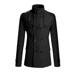 Men Windbreaker Coat Solid Color Double-breasted Wool Overcoat Formal