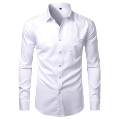 Purple Mens Dress Shirts Casual Slim Fit Bamboo Fiber Elastic Office