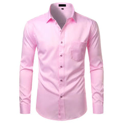 Black Bamboo Fiber Shirt Men Casual Slim Fit Mens Dress Shirts Solid