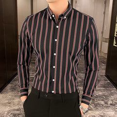 Camisas De Hombre Korean Luxury Clothing New Long Sleeve Striped