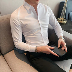 Plus Size S-7XL High Quality Men Dress Shirt 2021 Autumn Long Sleeve