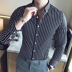 Camisas De Hombre Korean Luxury Clothing New Long Sleeve Striped