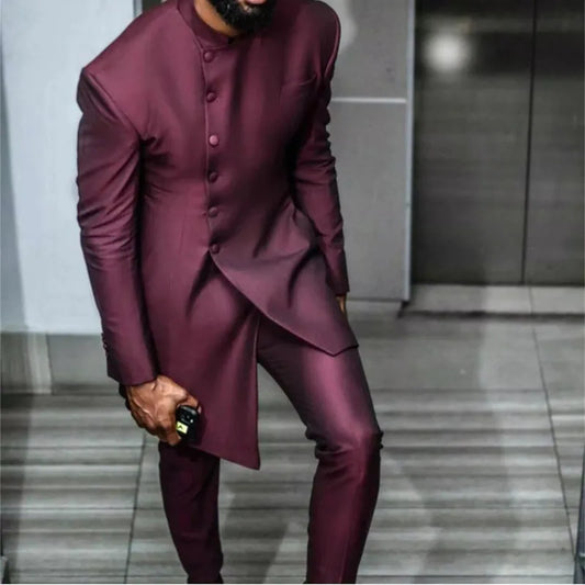 2023 Burgundy Fashion Men Suit Elegant Indian Design Tuxedo Groom