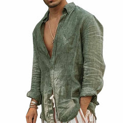 2024 Men Casual Cotton Linen ShirtsStanding Collar Male Solid Color