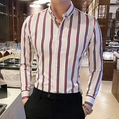 Camisas De Hombre Korean Luxury Clothing New Long Sleeve Striped