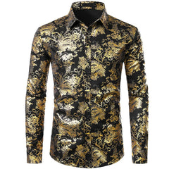 Shiny Paisley Printed Luxury Dress Shirts Men Long Sleeve Casual