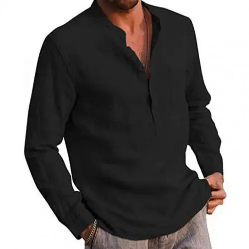 2021 Men Casual Shirts Solid Color V Neck Long Sleeve Shirt Simple