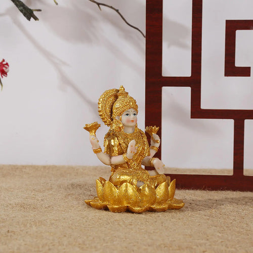 Mini Hindu Goddess Lakshmi Indian Gold  Figurine Meditation Resin Gift