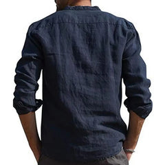 2021 Men Casual Shirts Solid Color V Neck Long Sleeve Shirt Simple