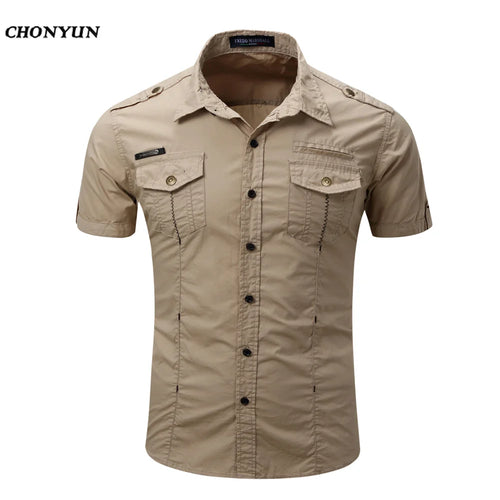 New Mens Military Shirt Business Slim Fit Short Sleeve Casual Shirts