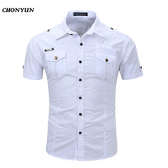 New Mens Military Shirt Business Slim Fit Short Sleeve Casual Shirts