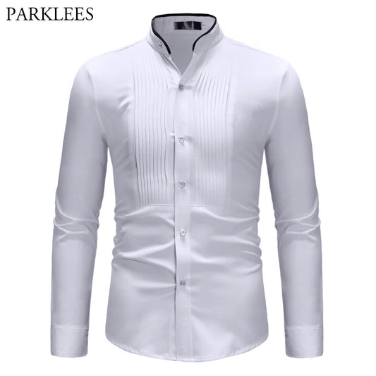 Brand Men Shirt 2022 Fashion Slim Fit Long Sleeve White Dress Shirt