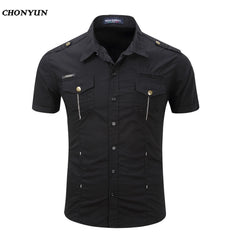 New Mens Military Shirt Business Slim Fit Short Sleeve Casual Shirts