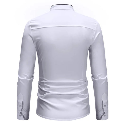 Brand Men Shirt 2022 Fashion Slim Fit Long Sleeve White Dress Shirt