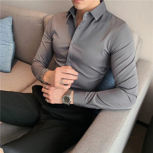 Plus Size S-7XL High Quality Men Dress Shirt 2021 Autumn Long Sleeve