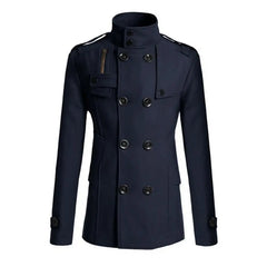 Men Windbreaker Coat Solid Color Double-breasted Wool Overcoat Formal