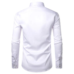 Mens White Bamboo Fiber Dress Shirts Slim Fit Wrinkle Free Casual