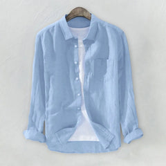 Camisa Masculina Linen Shirt Men Baggy Solid Cotton Linen Long Sleeve