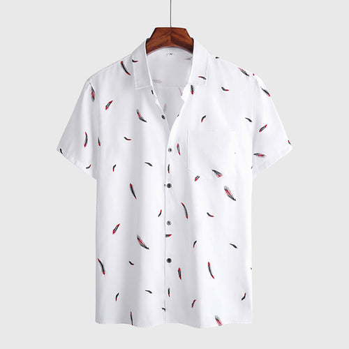 Harajuku Feather Hawaiian Men's Shirt Printed Short Sleeve Casual