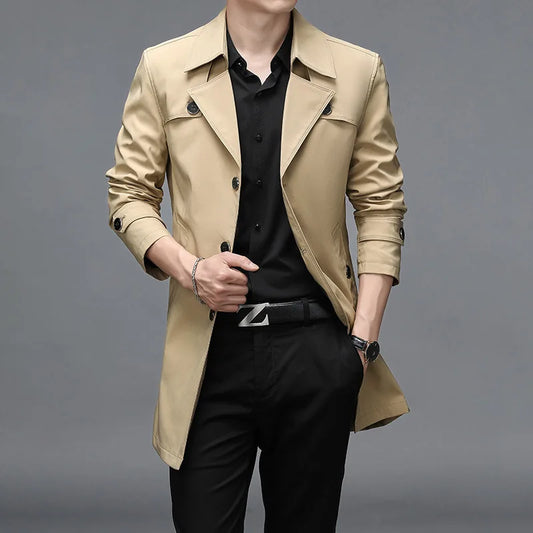 Spring Autumn Long Trench Men Fashion Business Casual Windbreaker Coat