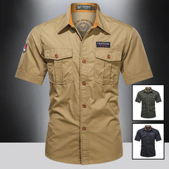 New Men's Casual Shirts Short Sleeve Pure Cotton Shirt Male Solid