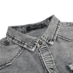 Men Denim Shirt Cotton Jeans Overshirt Slim Fit Long Sleeve Stylish