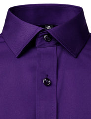 Purple Mens Dress Shirts Casual Slim Fit Bamboo Fiber Elastic Office