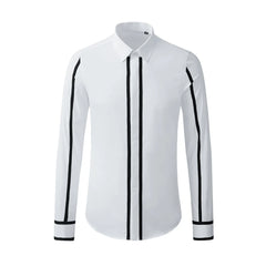 High Quality Shirts Men Geometric Webbing Stitching Business Casual