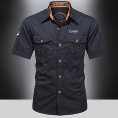 New Men's Casual Shirts Short Sleeve Pure Cotton Shirt Male Solid