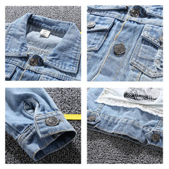 MUABABY Baby Boy Denim Jacket Kids Cartoon Appliques Tops Autumn