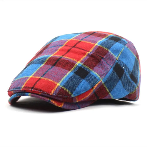 Ldslyjr Spring Summer Plaid Cotton Newsboy Caps Men Flat Peaked Cap